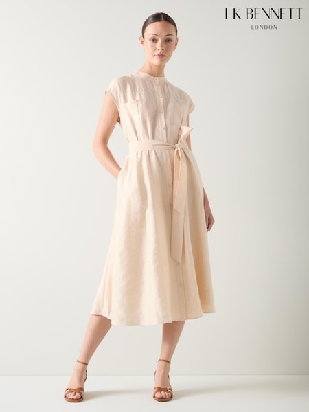 LK Bennett Fran Pale Stone Linen Blend Utility Belted Dress (W76495) | R$ 1.965