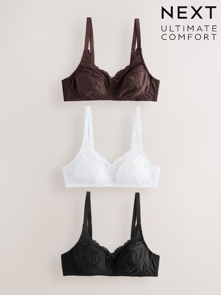 Black/White/Chocolate Nude - Total Support Full Cup Lace Ultimate Comfort Bras 3 Pack (W76574) | ‏193 د.إ.‏