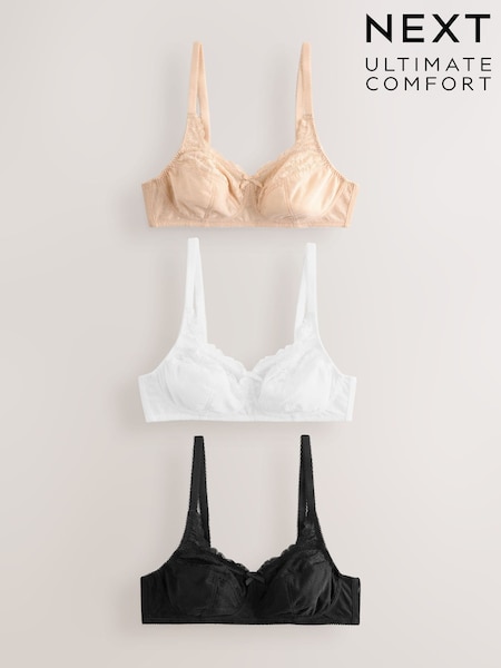 Black/White/Almond Nude - Total Support Full Cup Lace Ultimate Comfort Bras 3 Pack (W76576) | ‏193 د.إ.‏