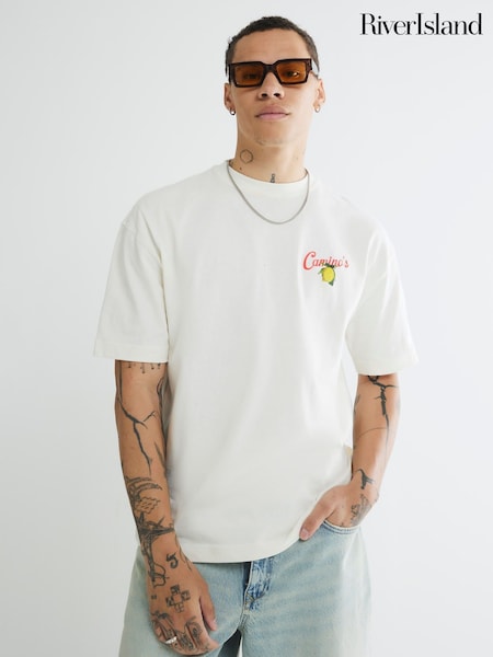 River Island Grey Oversized Fit Lemoncello T-Shirt (W76609) | R$ 255