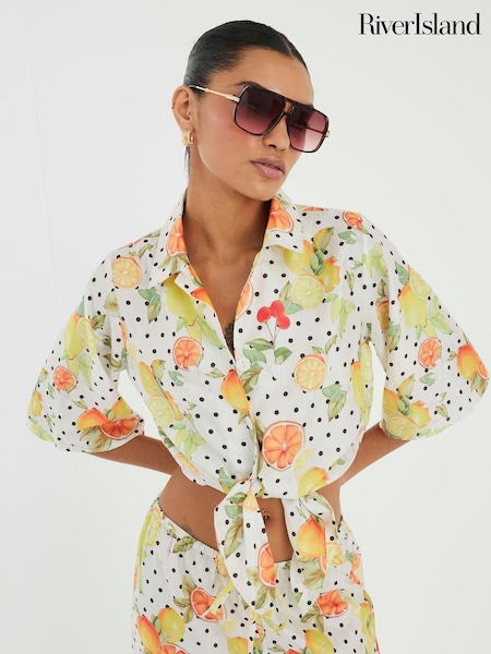 River Island White Fruit Print Beach Top (W76615) | €45