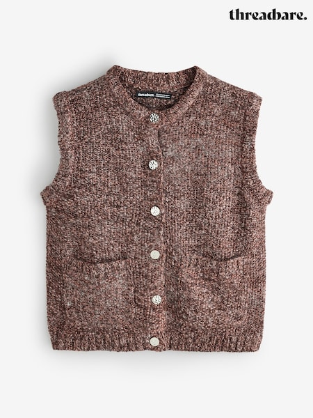 Threadbare Brown Moss Stitch Knitted Button Up Vest (W76660) | €35