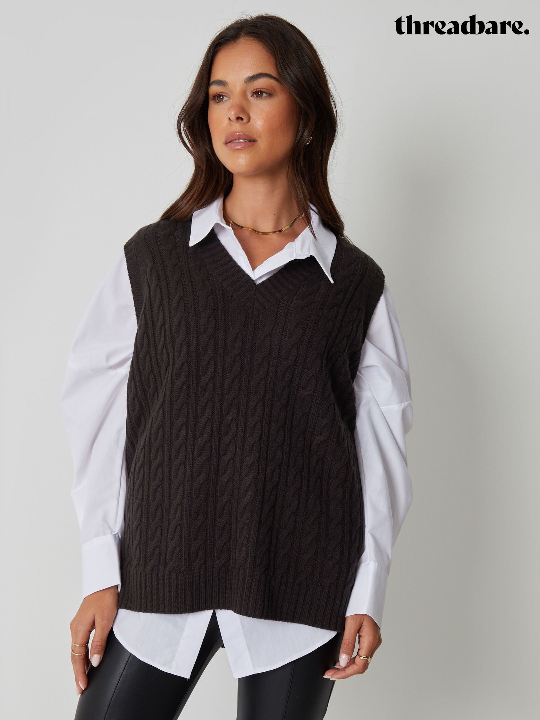 トップス stein OVERLAPED CABLE KNIT VEST Black Buy Women's Vests Cable Online | Next USA