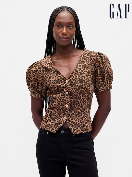 Gap Leopard Puff-Sleeve Seamed Top (W76731) | €71
