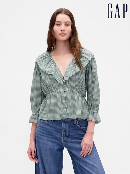 Gap Green Ruffle Collar V-Neck Top (W76744) | €64