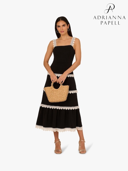Adrianna by Adrianna Papell Knit Crochet Trim Black Dress (W76781) | €203