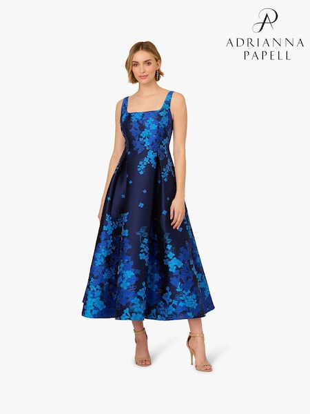 Adrianna Papell Blue Border Jacquard Dress (W76785) | AZN 624