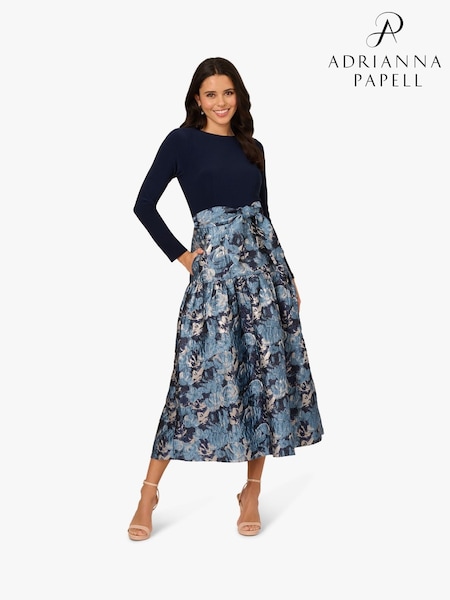 Adrianna Papell Blue Jersey Jacquard Ankle Dress (W76796) | AZN 649