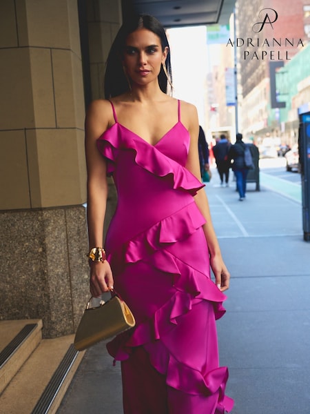 Adrianna Papell Pink Stretch Satin Long Dress (W76797) | 1,480 QAR