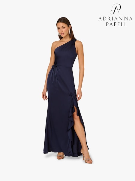Adrianna by Adrianna Papell Blue Stretch Satin Long Dress (W76798) | €428