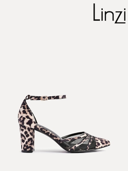 Linzi Animal Tasha Block Court Heels Shoes With Mesh Front Detail (W76813) | R$ 395