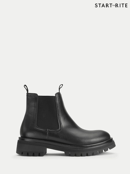 Start Rite Senior Girls London Leather Angry Angels Chunky Chelsea Style Black Boots (W76849) | €88