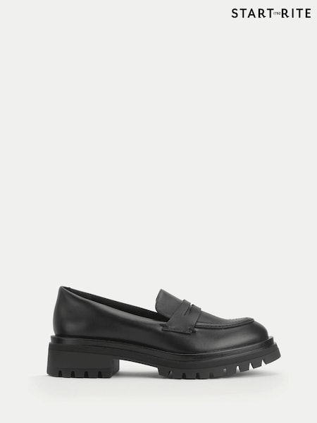 Start Rite Senior Girls Paris Angry Angels Slip On Leather Loafer School Black Shoes (W76860) | 101 €