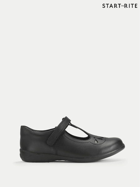 Start-Rite Novel Leather T-bar Rip Tape Girls Dual Fit School Black Shoes (W76875) | €58