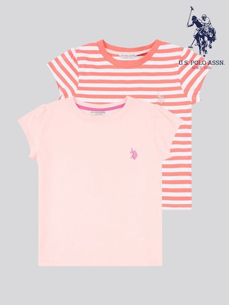 U.S. Polo Assn. Pink Girls Double Horsemen Mixed Cap Sleeve T-Shirts 2 Pack (W76877) | 1,802 UAH - 2,163 UAH