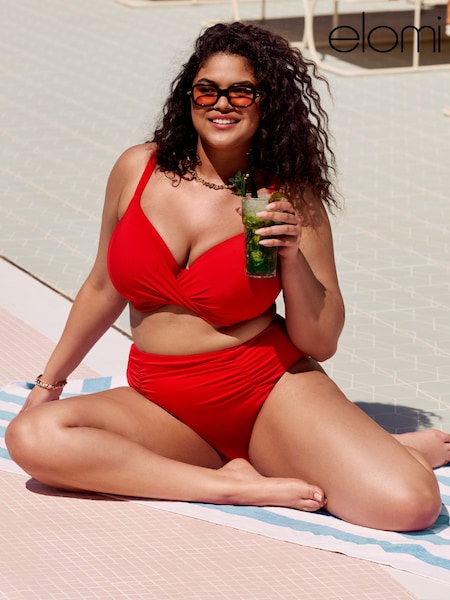 Red - Elomi Plain Sailing Underwire Plunge Bikini Top