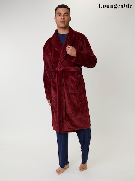 Loungeable Red Waffle Cut Fleece Shawl Collar Dressing Gown (W77003) | €51