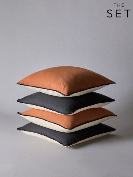 The Set 4 Pack Black/Natural Woodblock Printed Cotton Cushion Covers (W77024) | €40