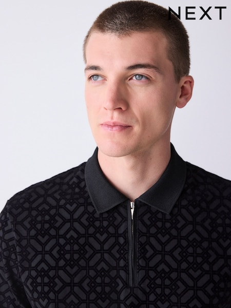 Negro - Regular Fit Smart Jaquard Polo Shirt