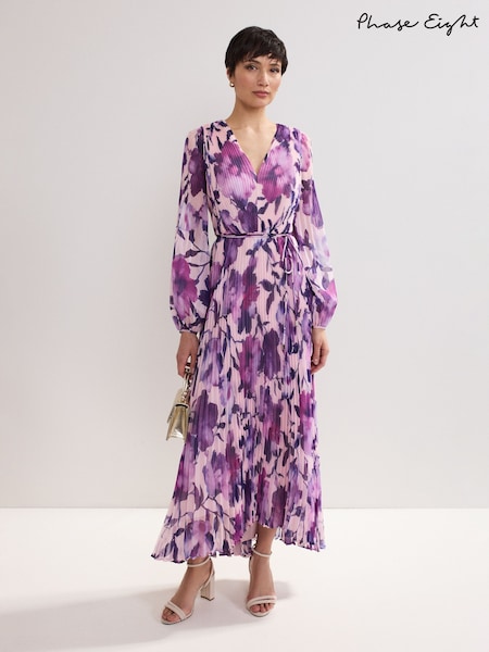 Phase Eight Purple Natalia Floral Print Dress (W77221) | €242