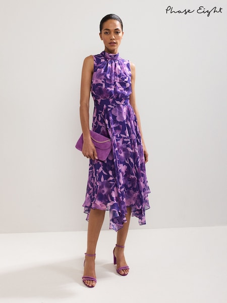 Phase Eight Purple Lucinda Floral Print Dress (W77235) | €203