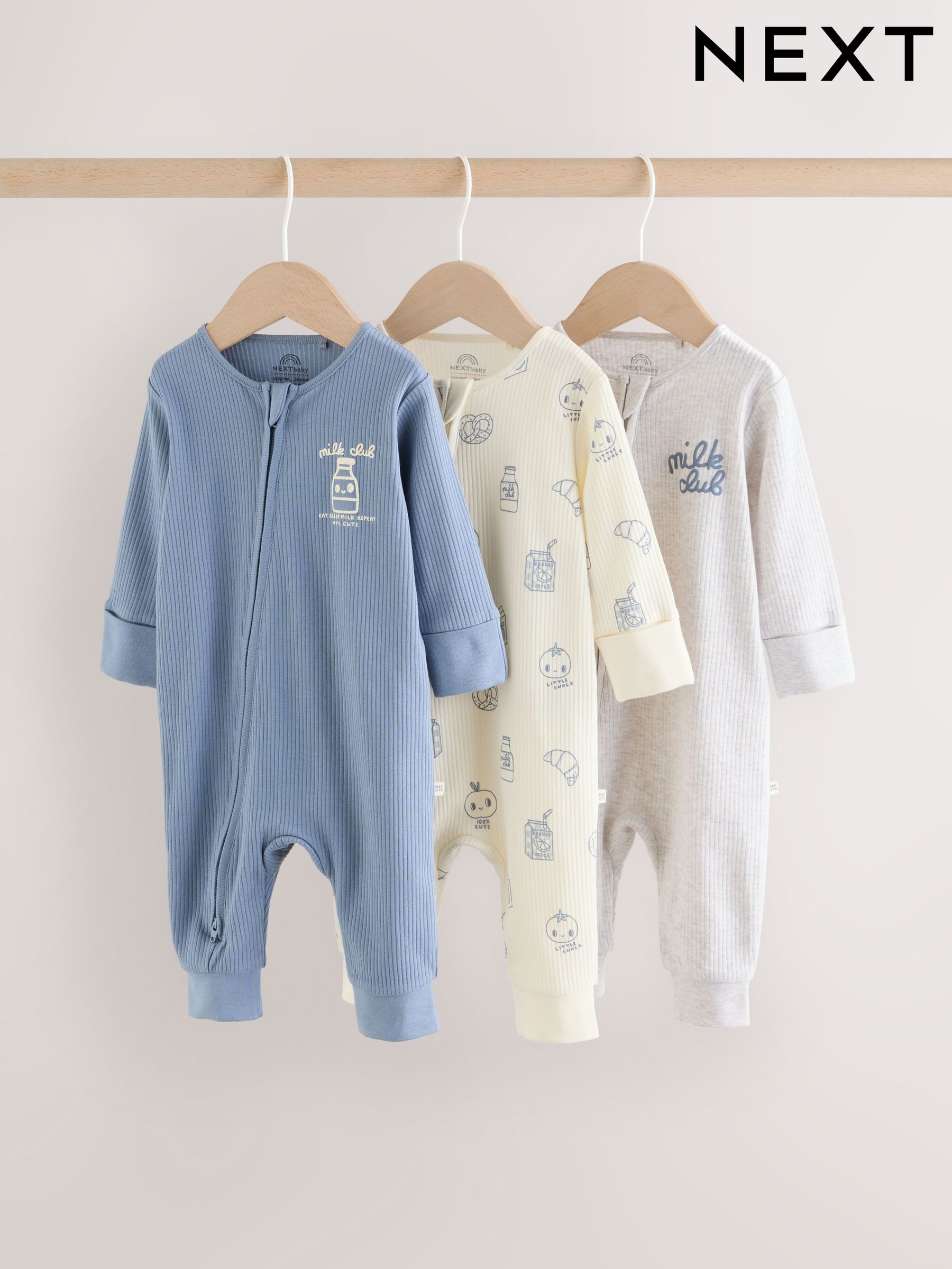 NEXT Baby Jungen Strampler 3er-Pack – Mit Praktischem Zwei-Wege-Reißverschluss | Größe 44, Blau