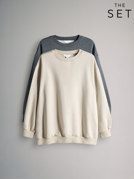 The Set Charcoal Marl/Cream 2 Pack Longline Sweatshirts (W77343) | R$ 315