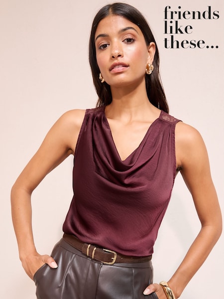 Friends Like These Red Satin Cowl Neck Lace Back Vest (W77452) | €53