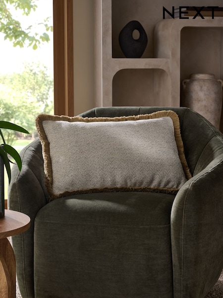 Natural 40 x 59cm Herringbone Fringe Cushion (W77563) | AED93