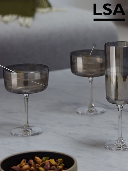 LSA International Set of 2 Grey Lunar Champagne and Cocktail Glasses 230ml (W77760) | €34