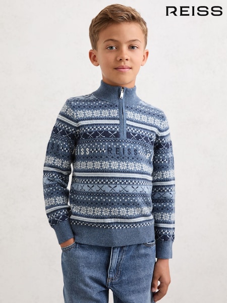 Reiss Airforce Blue Barkley Wool-Blend Fair Isle Jumper With Cashmere (W77794) | €75