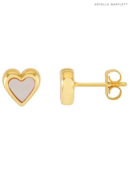 Estella Bartlett Gold Tone Pink Pearl Heart Stud Earrings (W77885) | €31