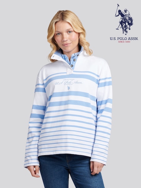 U.S. Polo Assn. Womens Premium Graphic Print Stripe Funnel Neck Top (W77934) | R$ 740