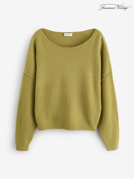 American Vintage Green Damsville Long Sleeve Boat Neck Jumper (W77946) | €140