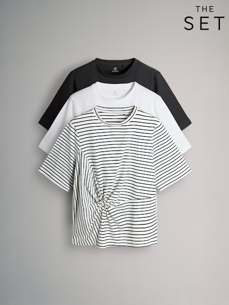 The Set Black/White/Stripe 3 Pack Knot Front T-Shirts (W78037) | €31