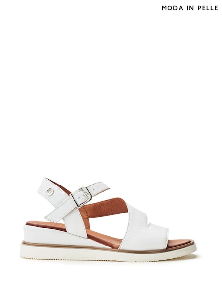 Moda in Pelle Kapur Cross Strap Wedge White Sandals (W78128) | €126