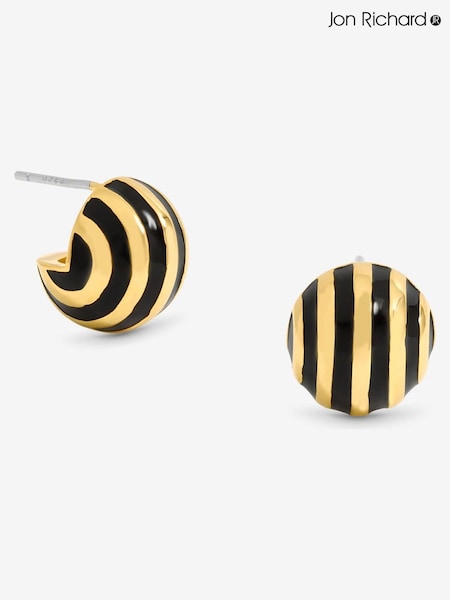 Jon Richard Gold Tone Jet Enamel Stripe Dome Earrings (W78199) | €18.50