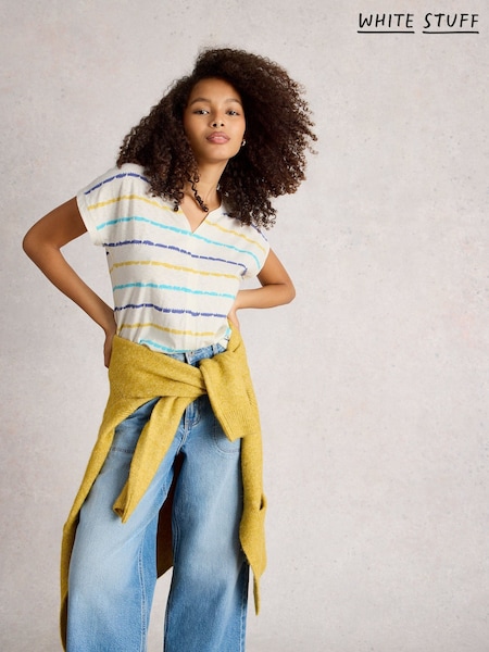 White Stuff Nelly Notch Stripe Neck T-Shirt (W78279) | R$ 290