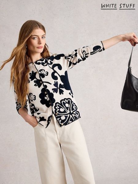 White Stuff Natural Lulu Print Cardigan (W78296) | R$ 545