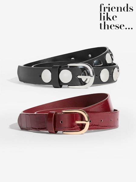 Friends Like These Burgundy and Black Studded Belts 2 Pack (W78372) | €22.50