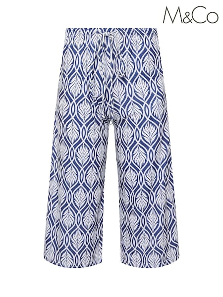 M&Co Blue Petite Abstract Wide Leg Culote Trousers (W78385) | R$ 295