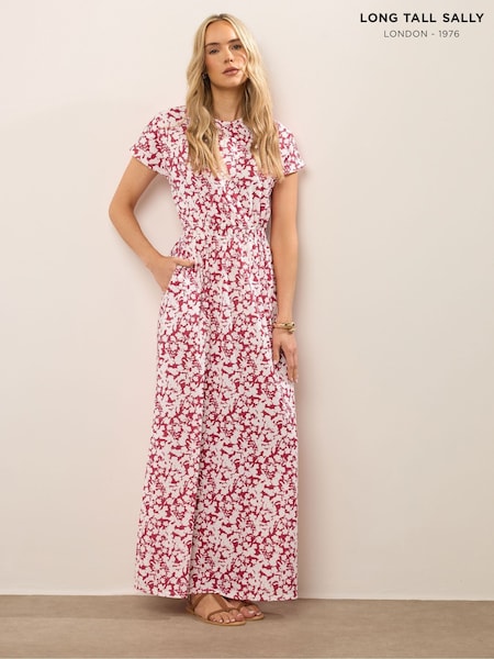 Long Tall Sally Red Shirred Waist Maxi Dress (W78387) | R$ 385