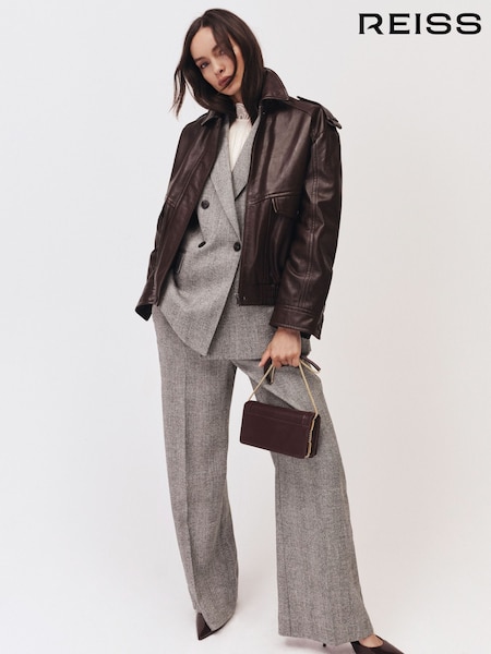 Reiss Grey Darlton Wide-Leg Textured Suit Trousers (W78450) | €285