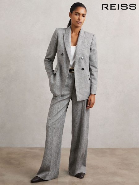 Reiss Grey Darlton Petite Wide-Leg Textured Suit Trousers (W78458) | €301