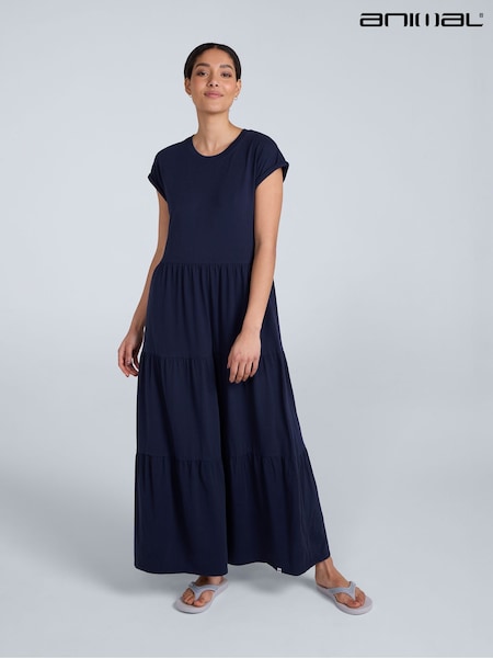 Animal Blue Womens Jersey Maxi Tiered Dress (W78495) | €51