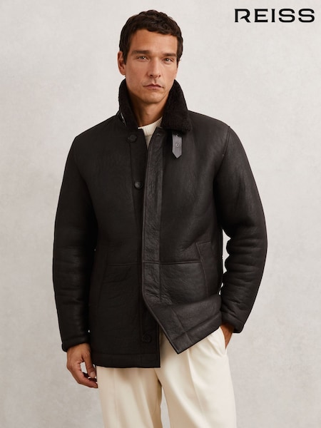 Reiss Brown Raven Button-Through Shearling Jacket (W78565) | €1,800