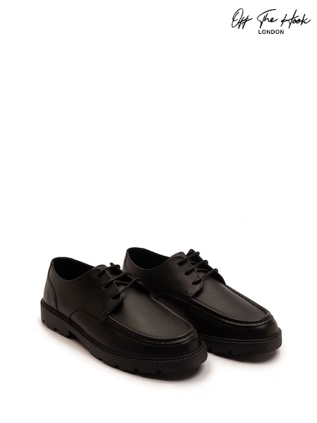 Off The Hook Black Rocky Leather Lace-Up Casual Boat Shoes (W78589) | AED204