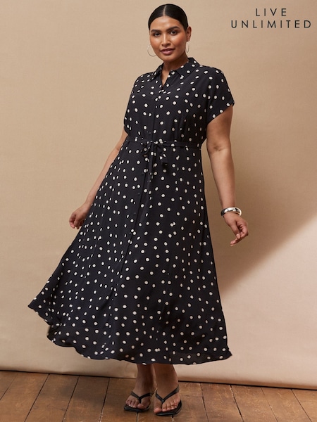 Live Unlimited Polka Dot Maxi Shirt Dress (W78698) | 663 LEI