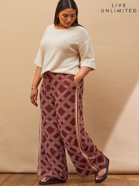 Live Unlimited Brown Geo Print Wide Leg Trousers (W78700) | €91