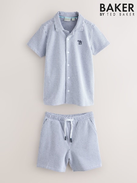 Baker by Ted Baker Navy Textured Stripe Shirt and Shorts Set (W78924) | AZN 112 - AZN 127